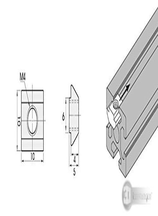 3DINNOVATIONS 3D Innovations T Nut M4 Threaded Pre Assembly T-Nut for 20x20 Aluminum Extrusions/Aluminum Profile (Qty: 25 pcs) (M4 (25pcs), Pre Assembly) - Image 4